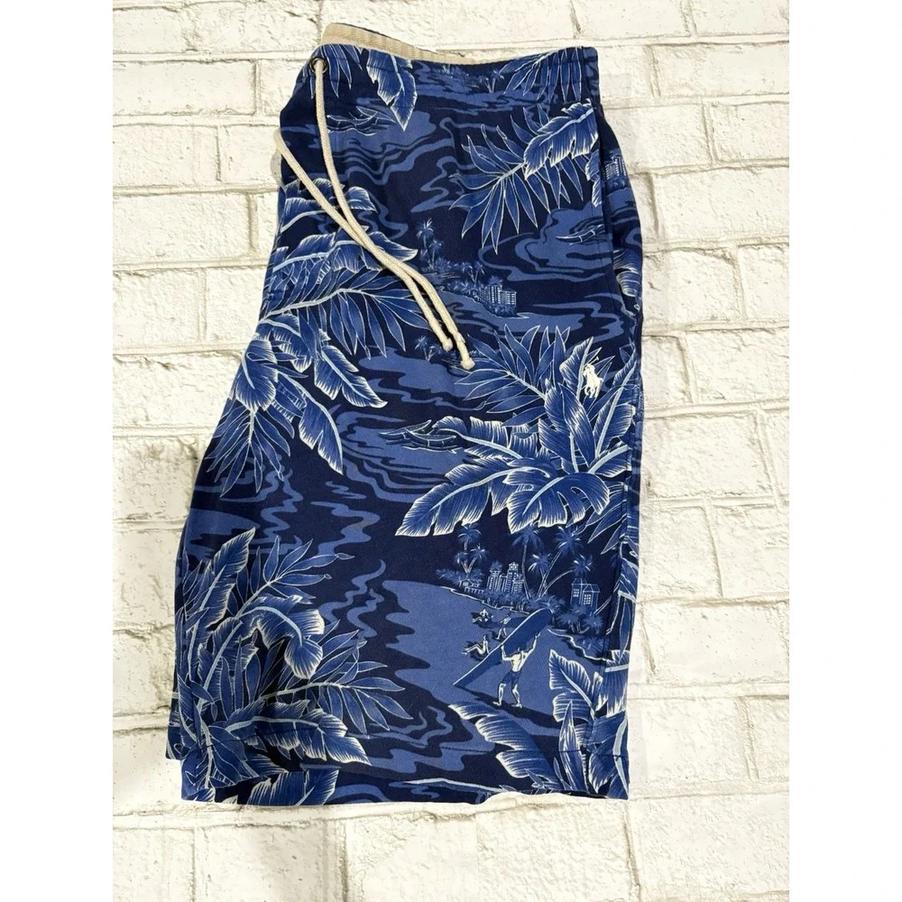 Polo Ralph Lauren XL Pull On Blue Tropical‎ Sweat Shorts